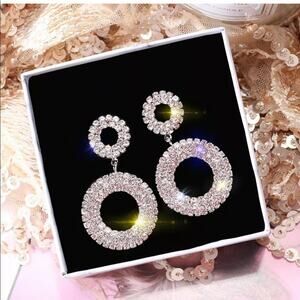 🆕 Fashionista21 Women's Silver Crystal Drop Hoop Earrings Round Dangle Jewelry